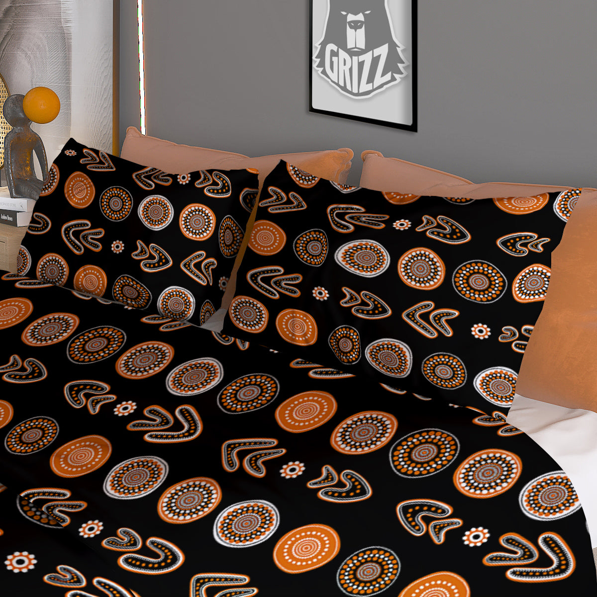 Boomerang Aboriginal Print Pattern Duvet Cover Bedding Set