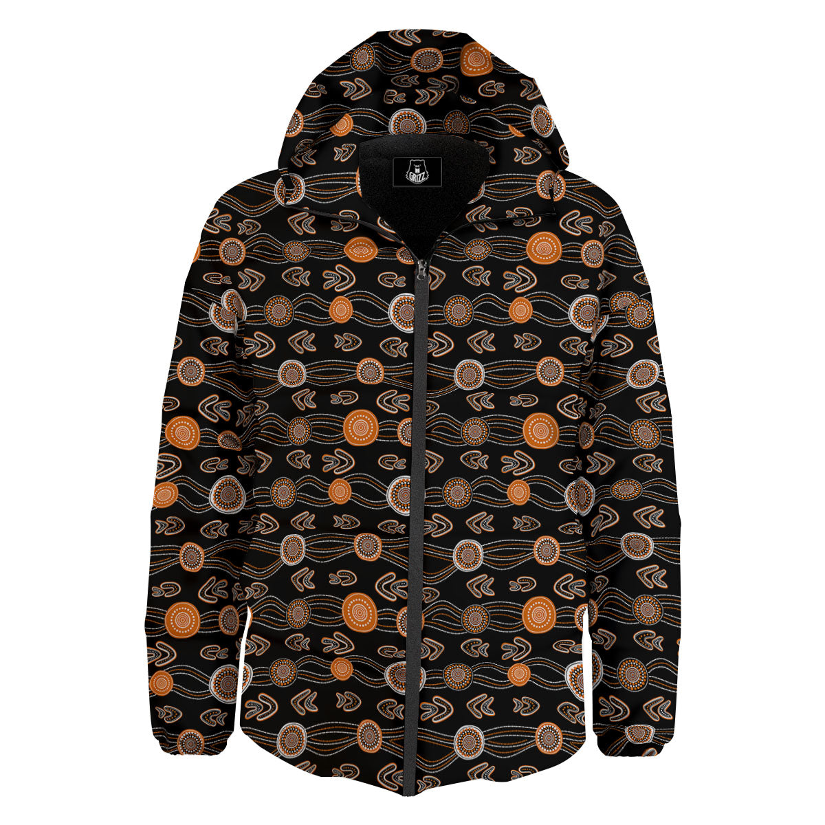 Boomerang Dot Aboriginal Print Down Jacket-grizzshop