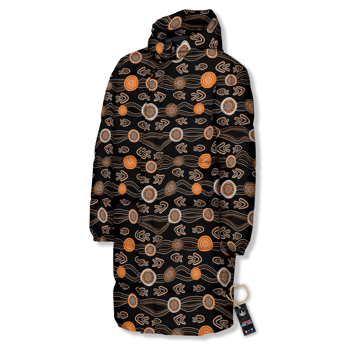 Boomerang Dot Aboriginal Print Long Down Jacket