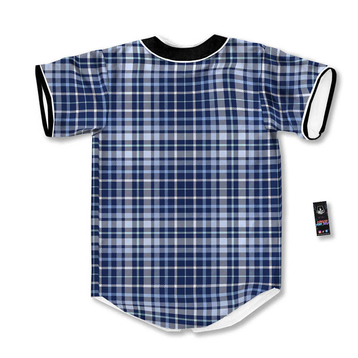 Border Tartan Blue Print Pattern Baseball Jersey-grizzshop