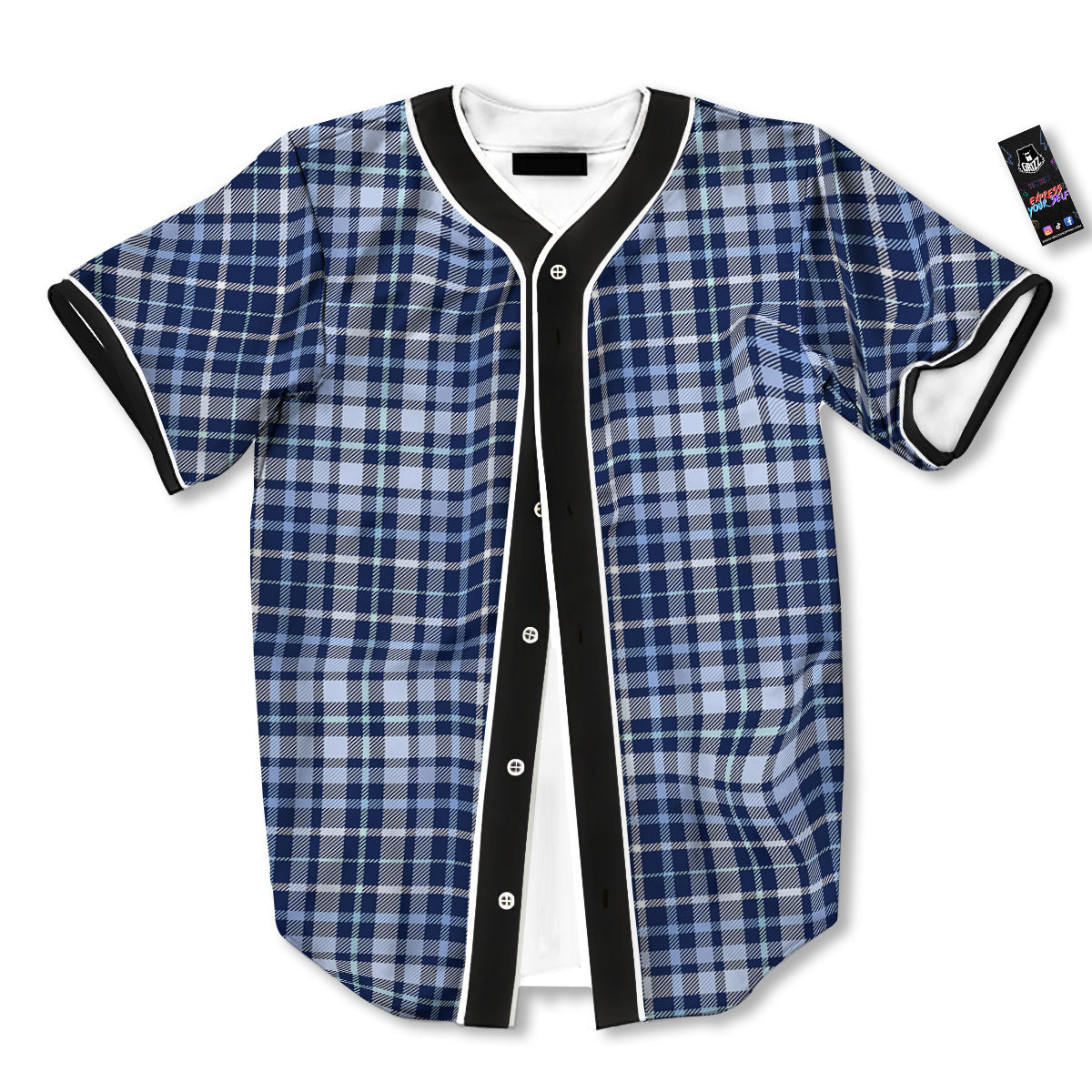Border Tartan Blue Print Pattern Baseball Jersey-grizzshop