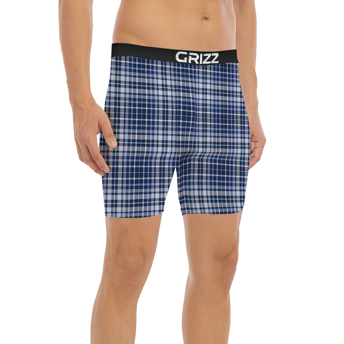 Border Tartan Blue Print Pattern Boxer Briefs-grizzshop