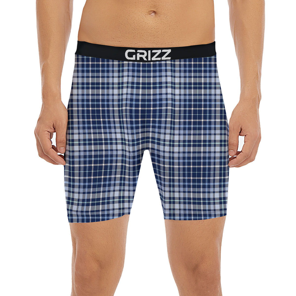 Border Tartan Blue Print Pattern Boxer Briefs-grizzshop