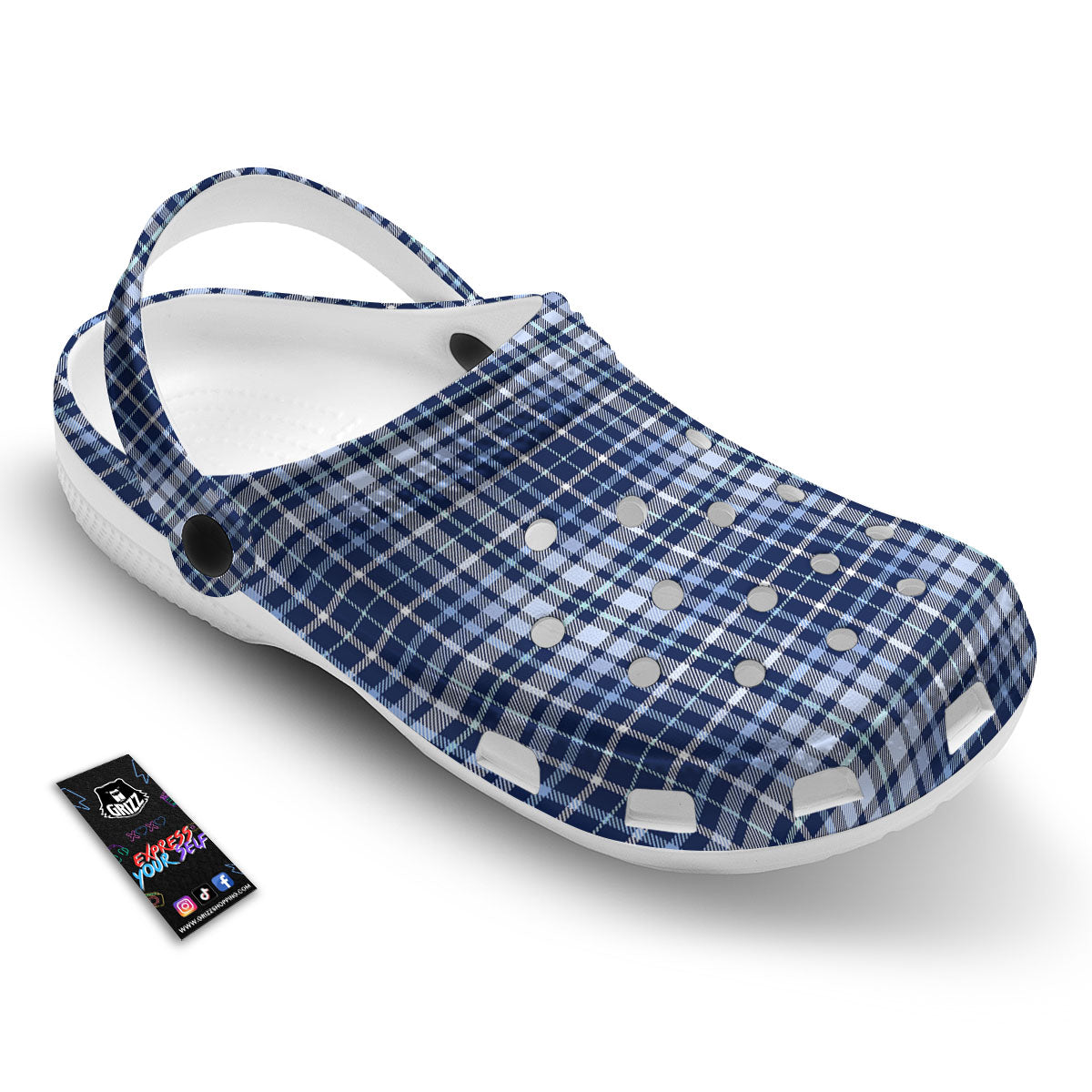 Border Tartan Blue Print Pattern Clog-grizzshop