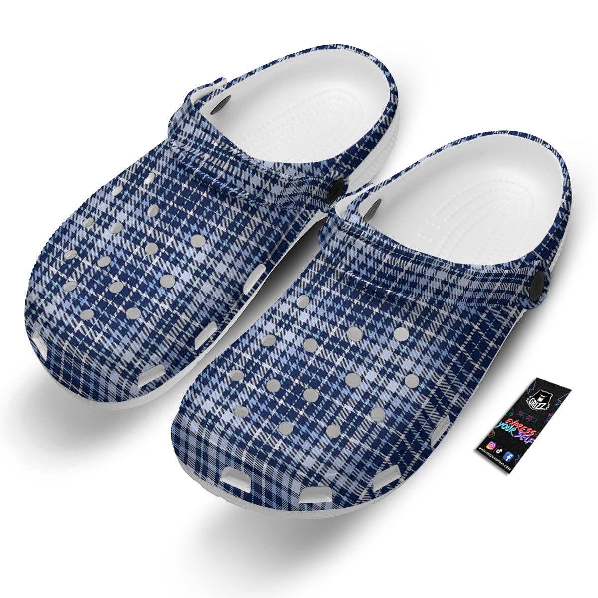 Border Tartan Blue Print Pattern Clog-grizzshop