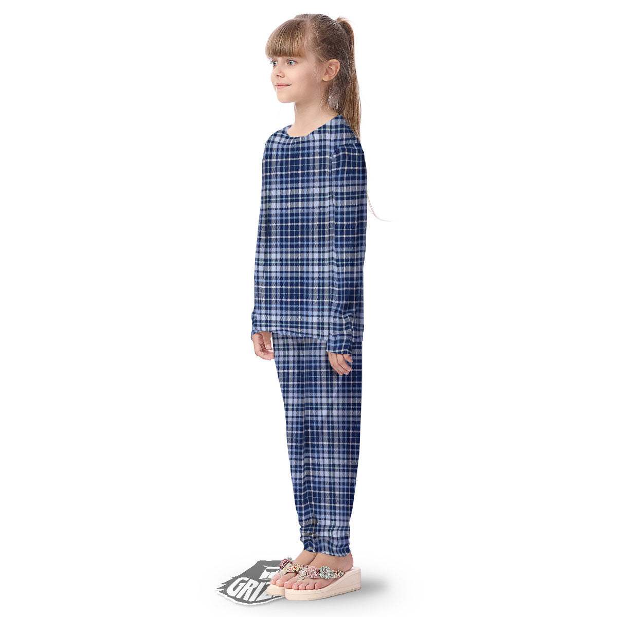 Border Tartan Blue Print Pattern Kid's Pajamas-grizzshop