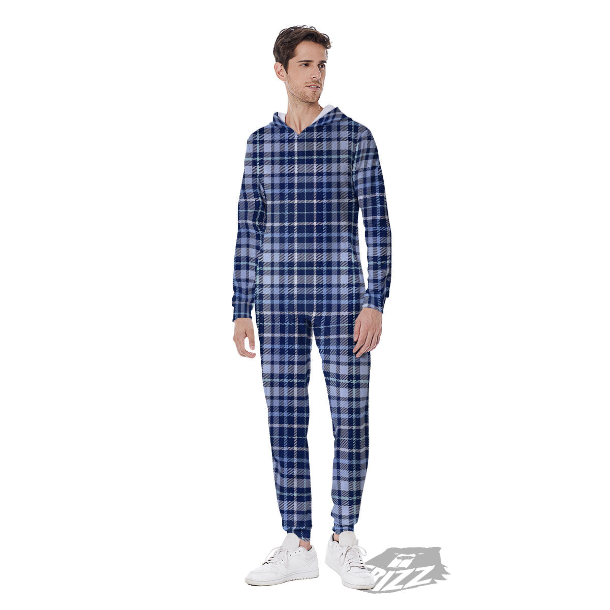 Border Tartan Blue Print Pattern Men's Jumpsuit-grizzshop