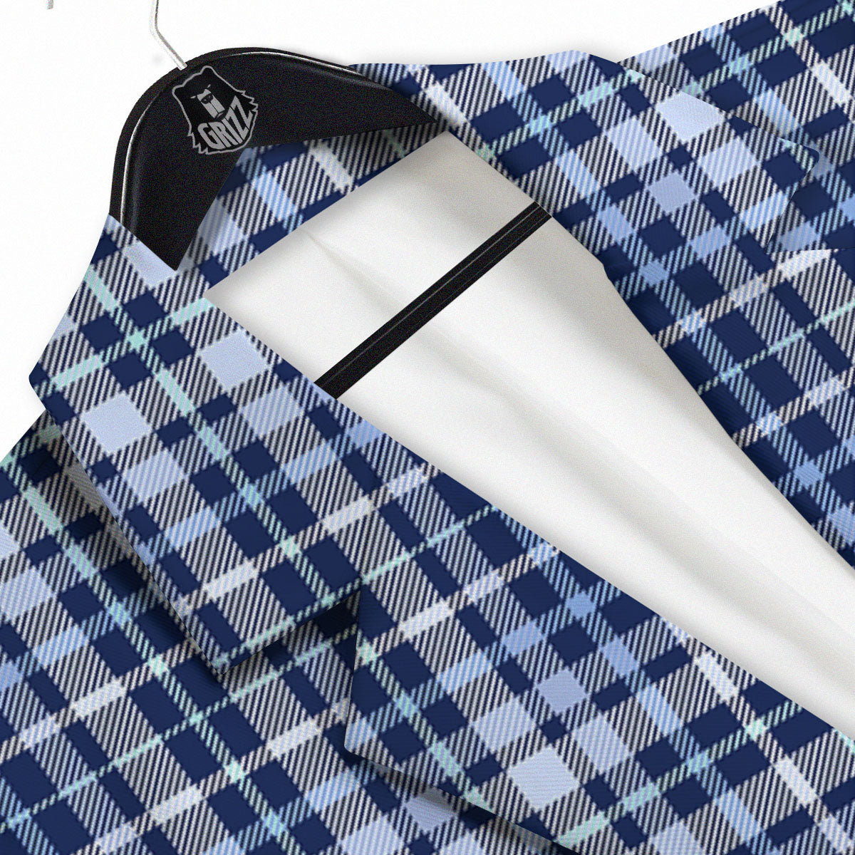 Border Tartan Blue Print Pattern Men's Sport Coat-grizzshop
