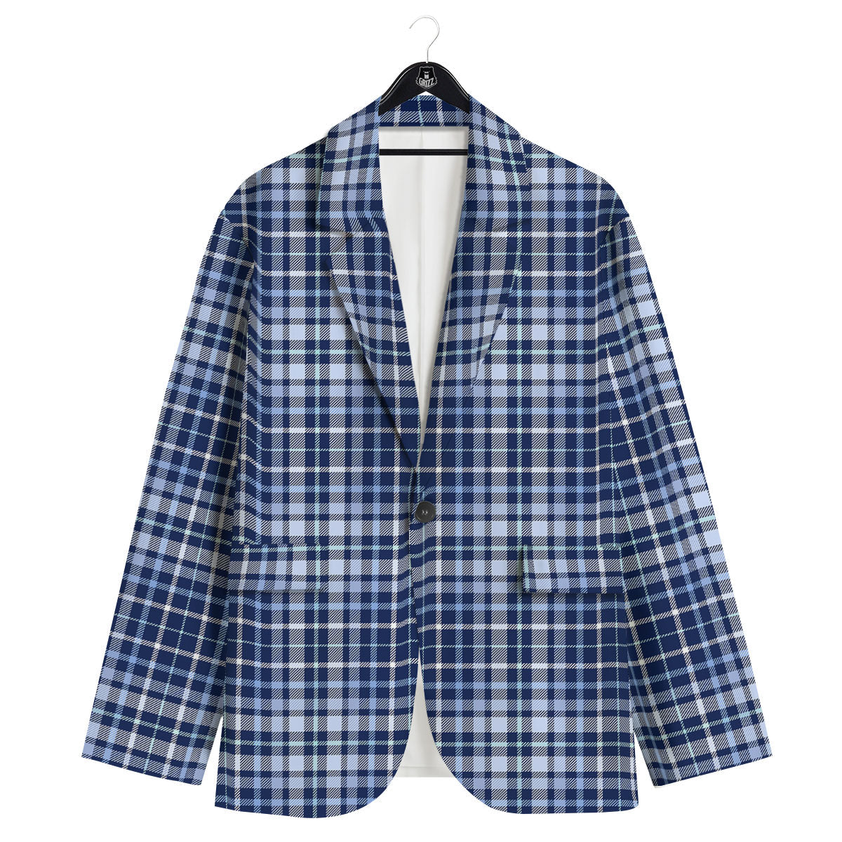 Border Tartan Blue Print Pattern Men's Sport Coat-grizzshop
