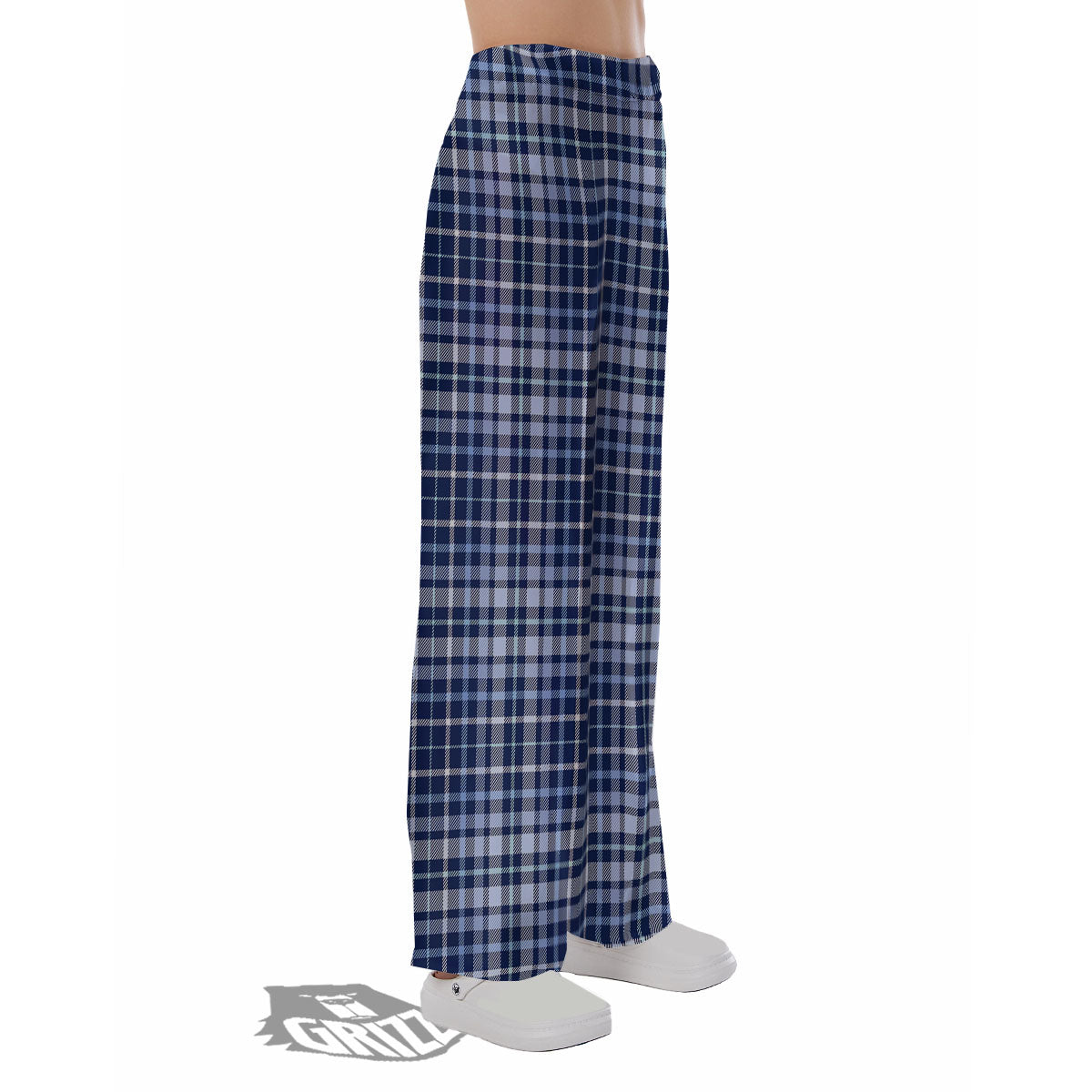 Border Tartan Blue Print Pattern Pajama Pants-grizzshop