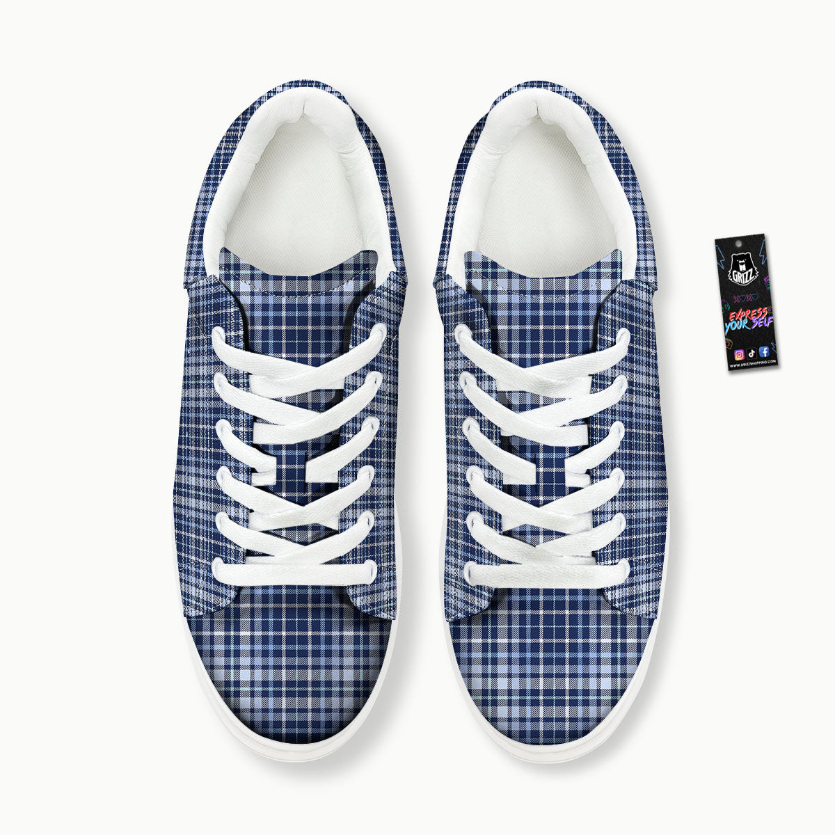 Border Tartan Blue Print Pattern Platform Shoes-grizzshop