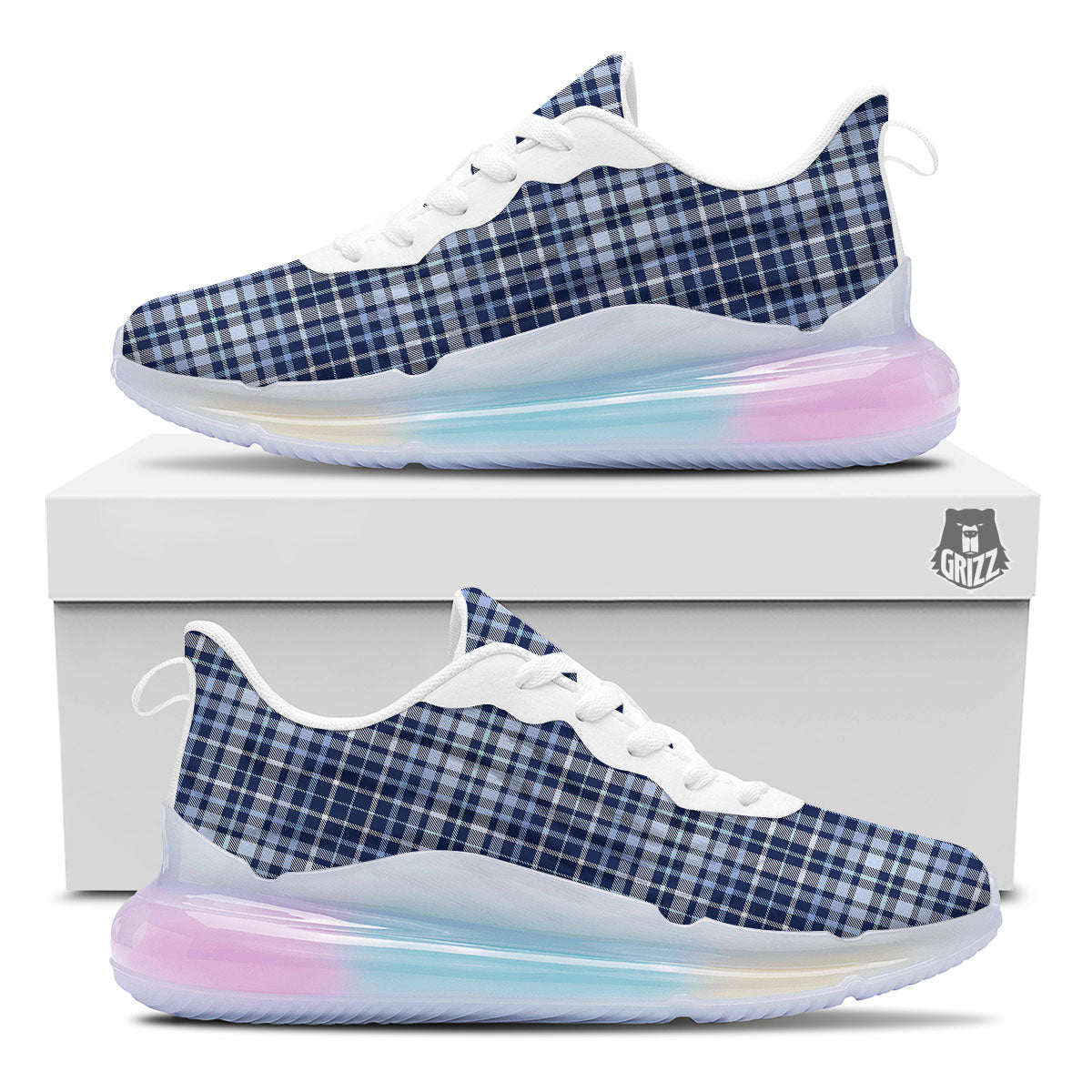 Border Tartan Blue Print Pattern Running Sneakers-grizzshop