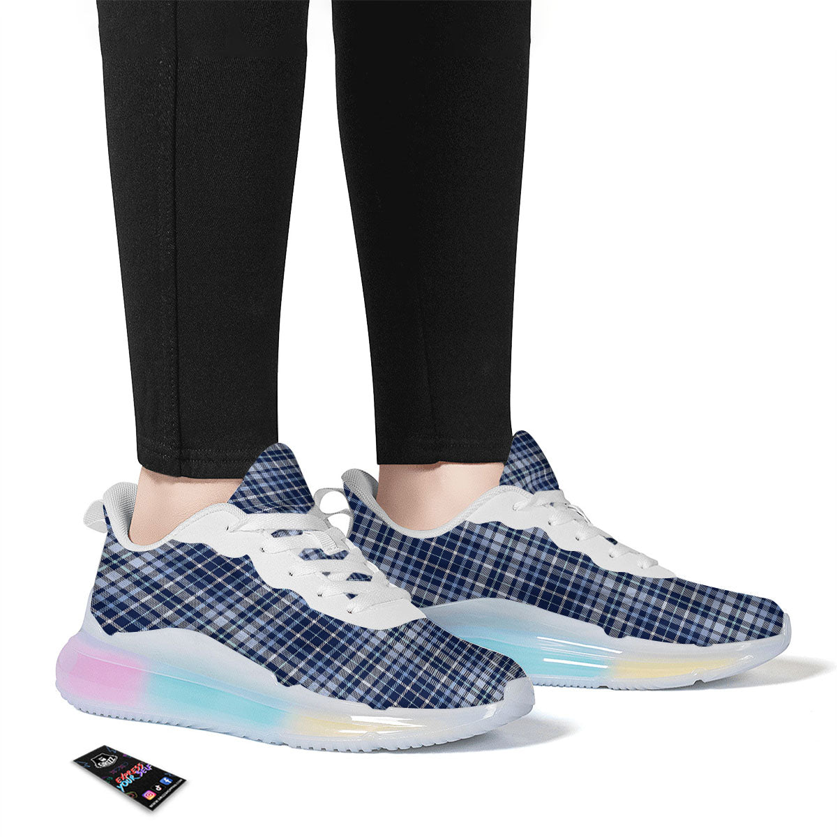 Border Tartan Blue Print Pattern Running Sneakers-grizzshop