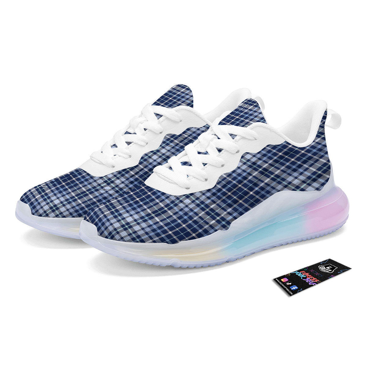 Border Tartan Blue Print Pattern Running Sneakers-grizzshop