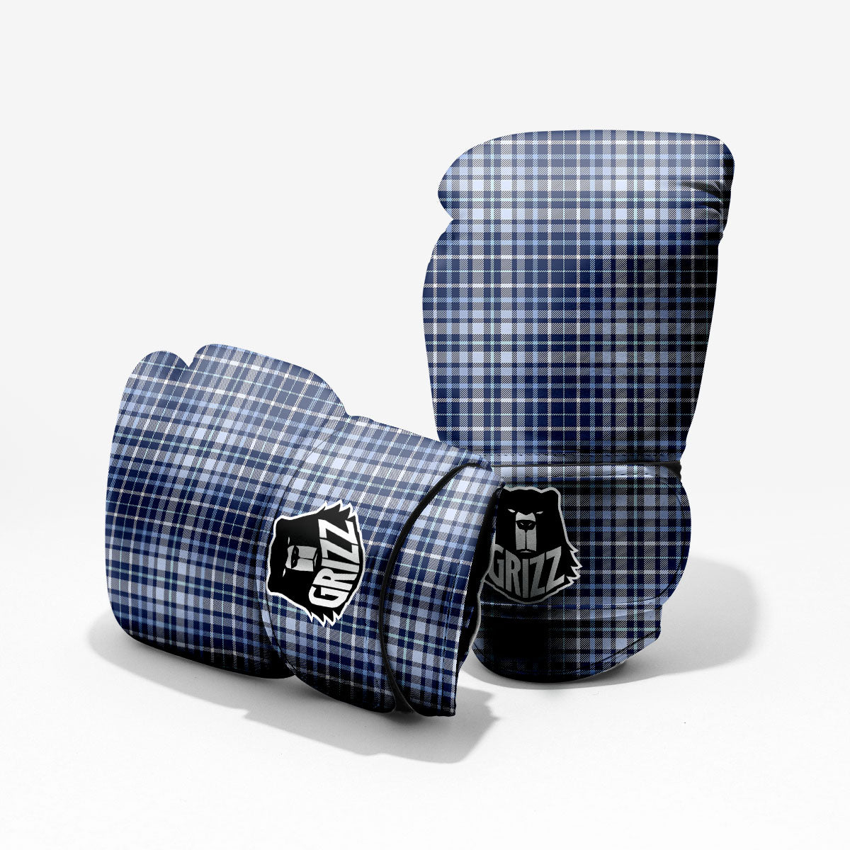 Border Tartan Blue Print Pattern Pro Boxing Glove