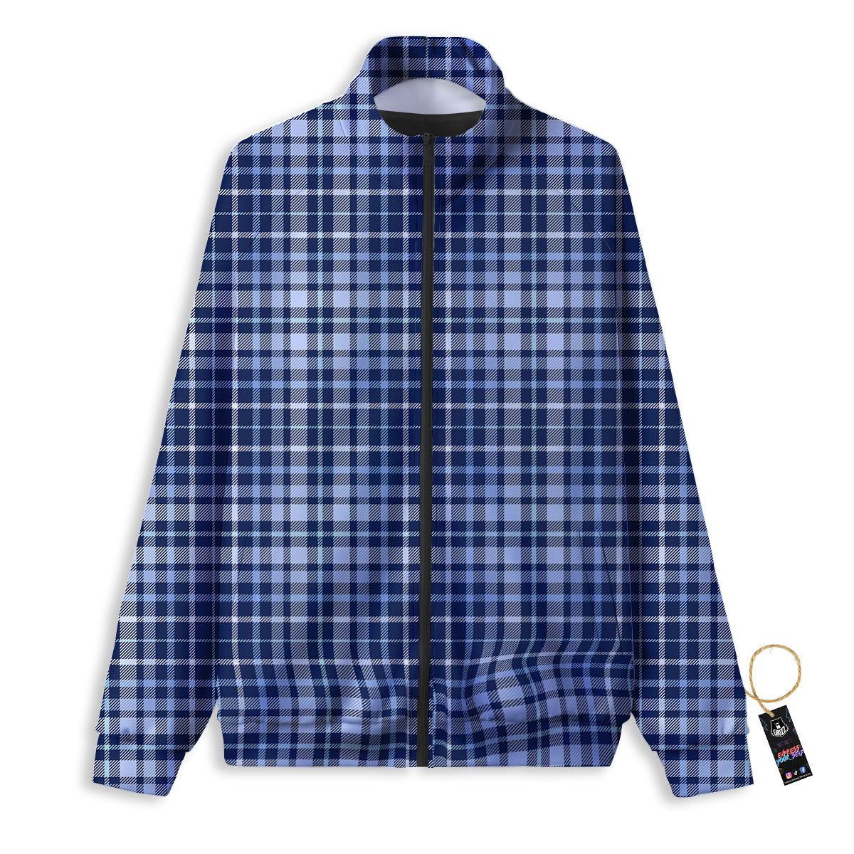 Border Tartan Blue Print Pattern Track Jacket-grizzshop
