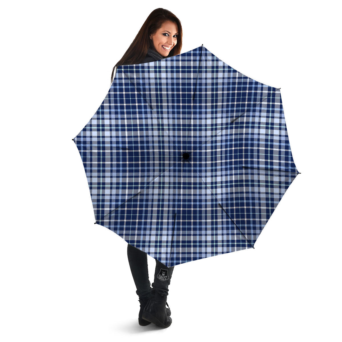 Border Tartan Blue Print Pattern Umbrella-grizzshop