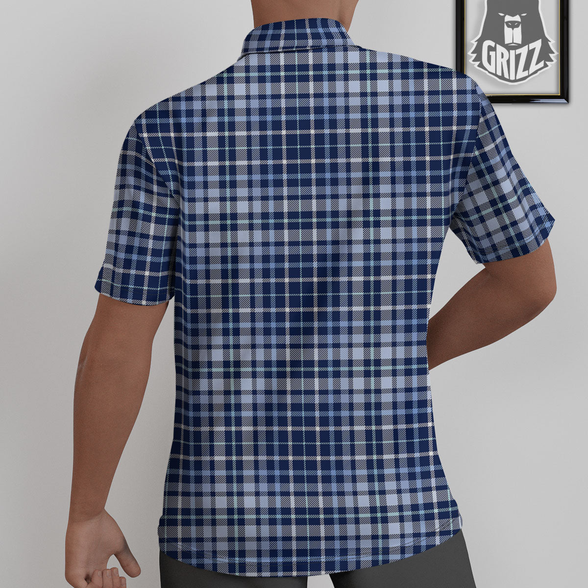 Border Tartan Blue Print Pattern Untucked Shirts-grizzshop