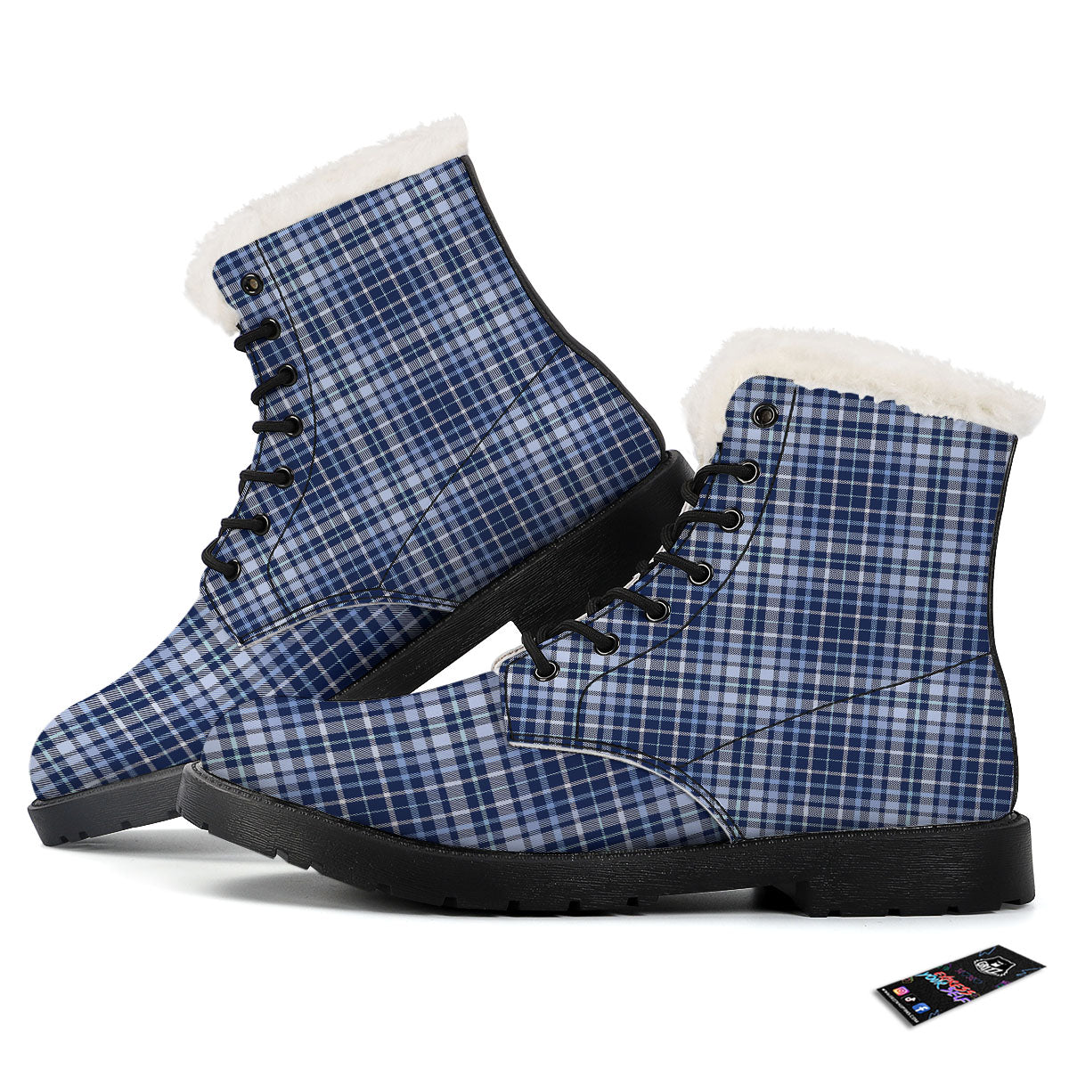 Border Tartan Blue Print Pattern Winter Boots-grizzshop