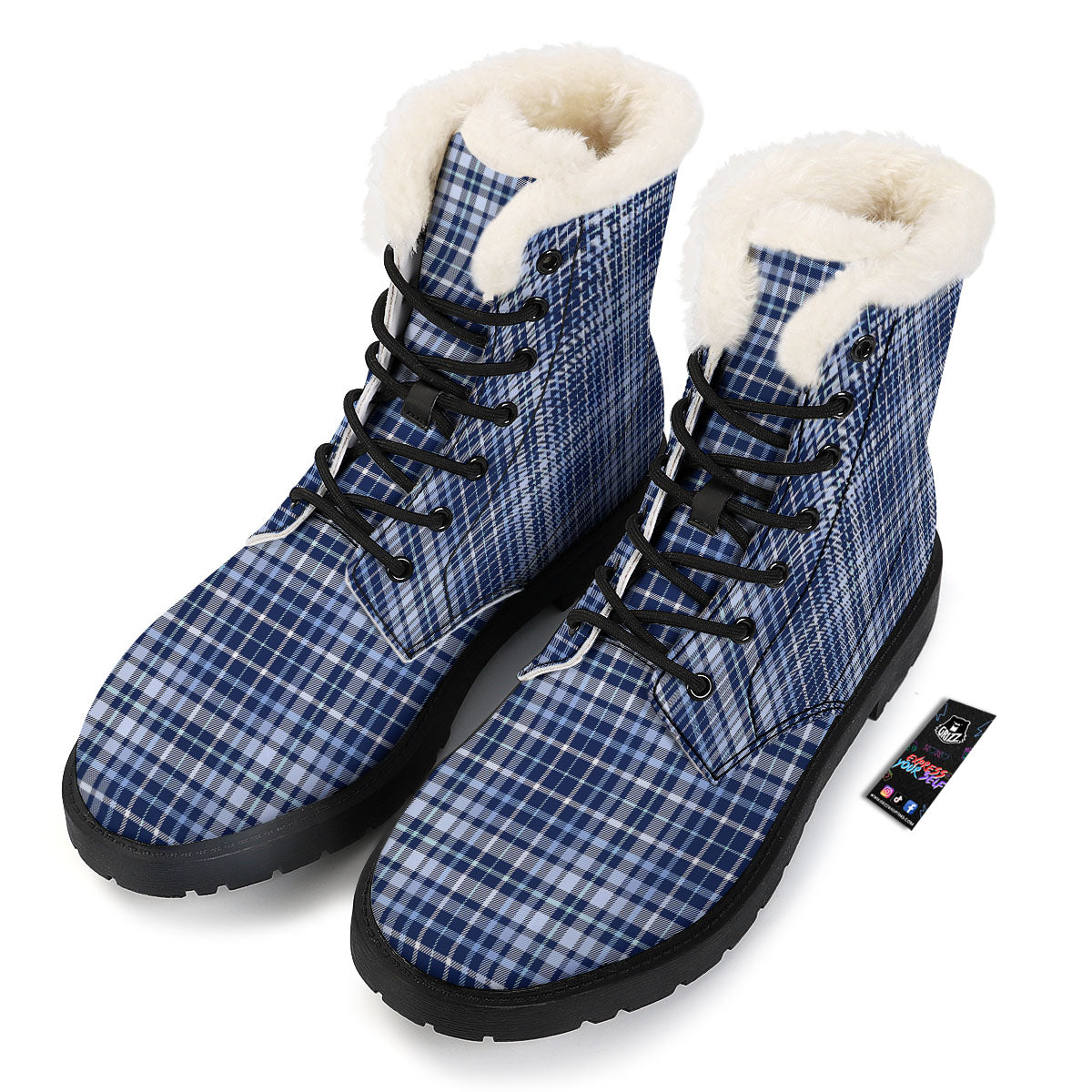 Border Tartan Blue Print Pattern Winter Boots-grizzshop