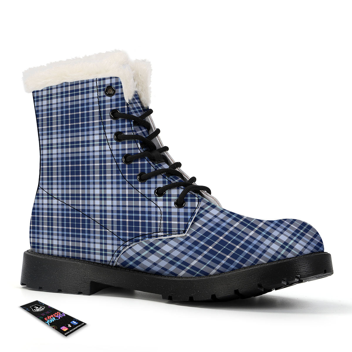 Border Tartan Blue Print Pattern Winter Boots-grizzshop