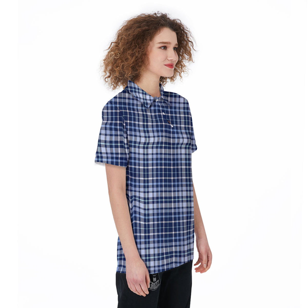 Border Tartan Blue Print Pattern Women's Golf Shirts-grizzshop