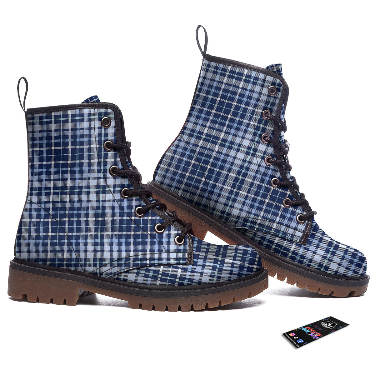 Border Tartan Blue Print Pattern Work Boots-grizzshop