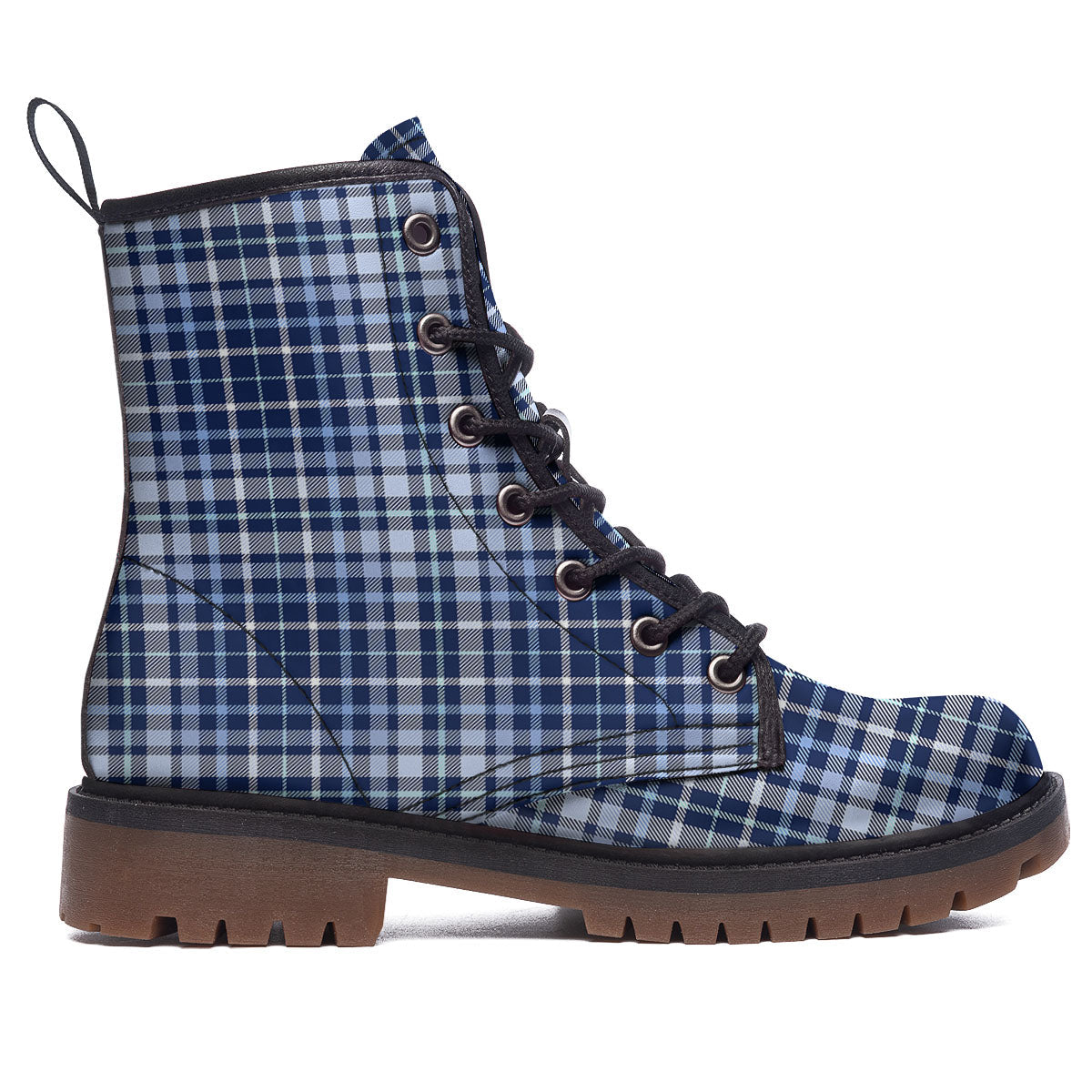 Border Tartan Blue Print Pattern Work Boots-grizzshop