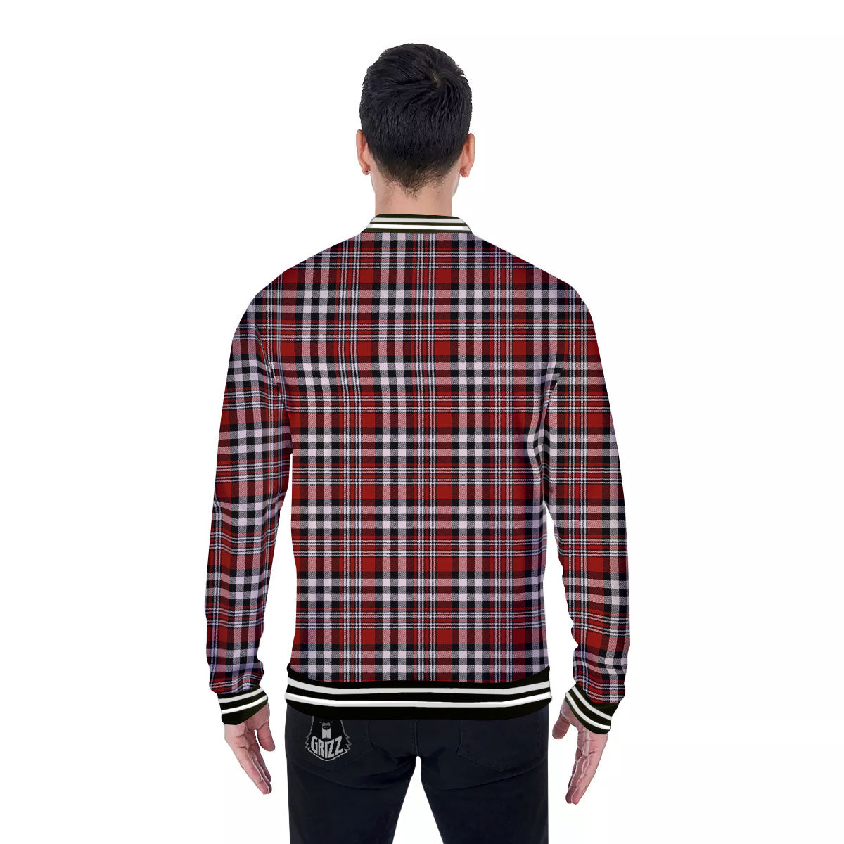 Border Tartan Red Black And White Print Pattern Baseball Jacket-grizzshop
