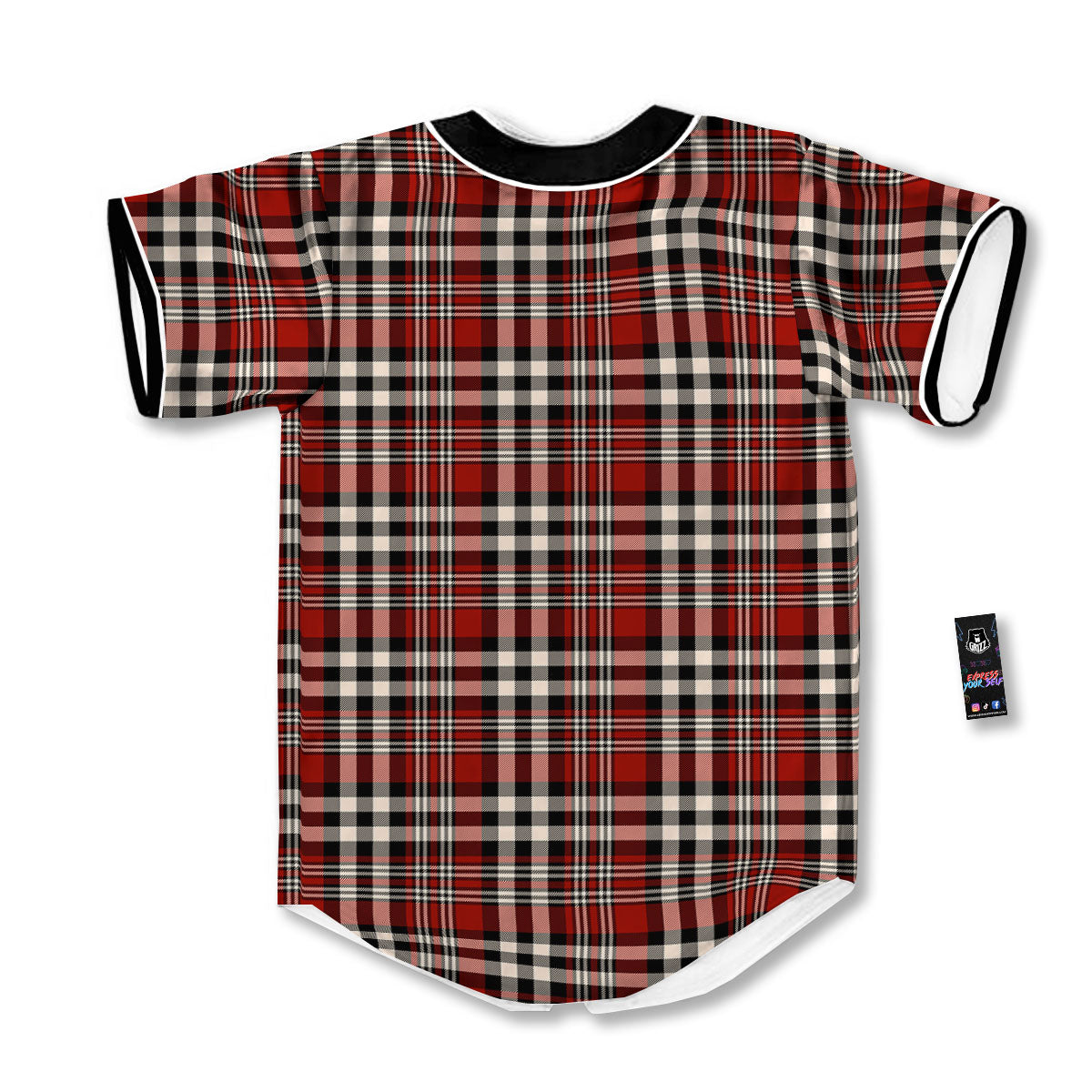 Border Tartan Red Black And White Print Pattern Baseball Jersey-grizzshop
