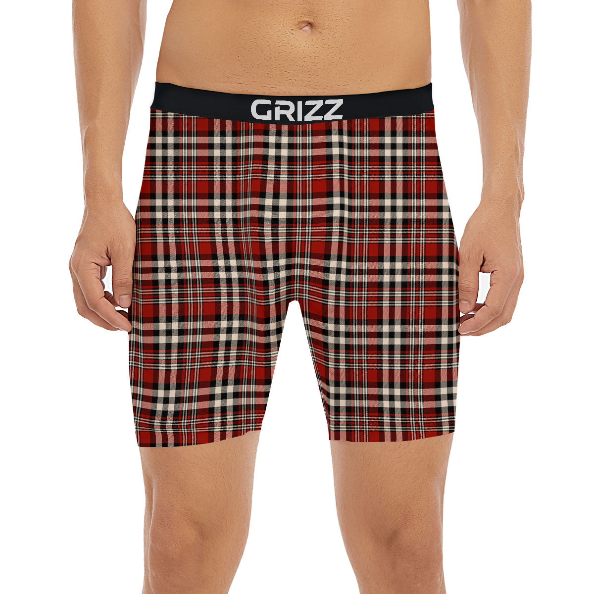 Border Tartan Red Black And White Print Pattern Boxer Briefs-grizzshop