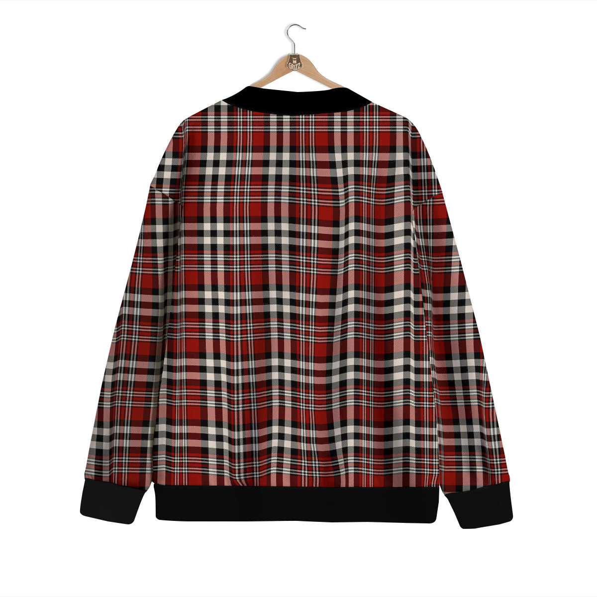 Border Tartan Red Black And White Print Pattern Cardigan-grizzshop