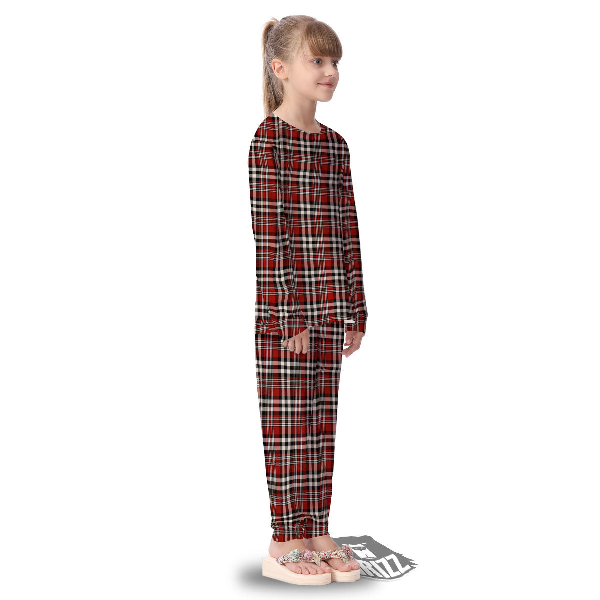Border Tartan Red Black And White Print Pattern Kid's Pajamas-grizzshop