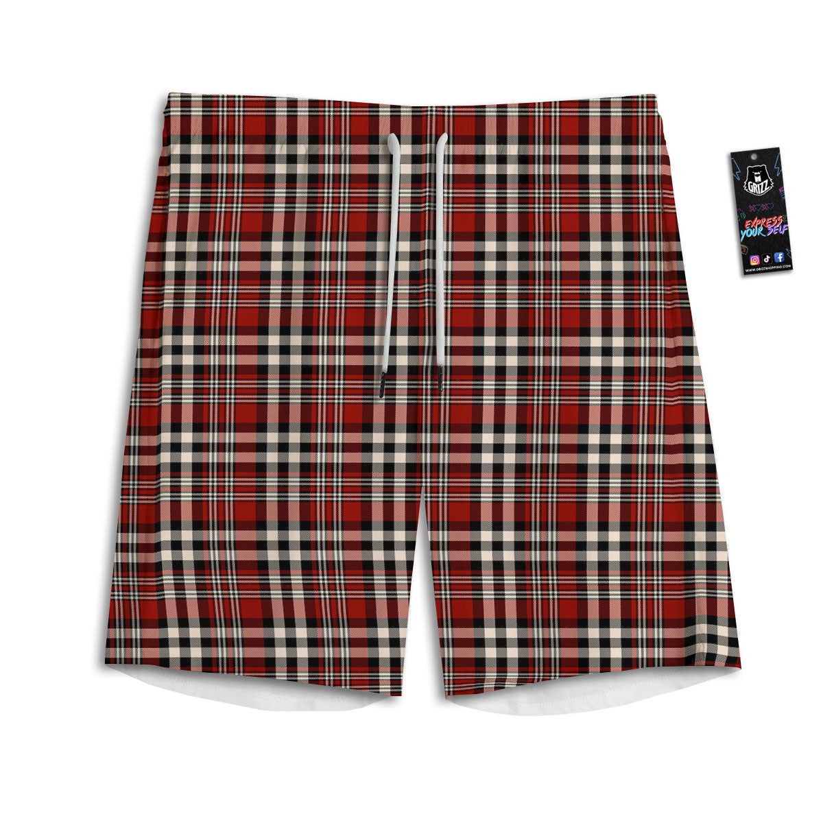 Border Tartan Red Black And White Print Pattern Men's Athletic Shorts