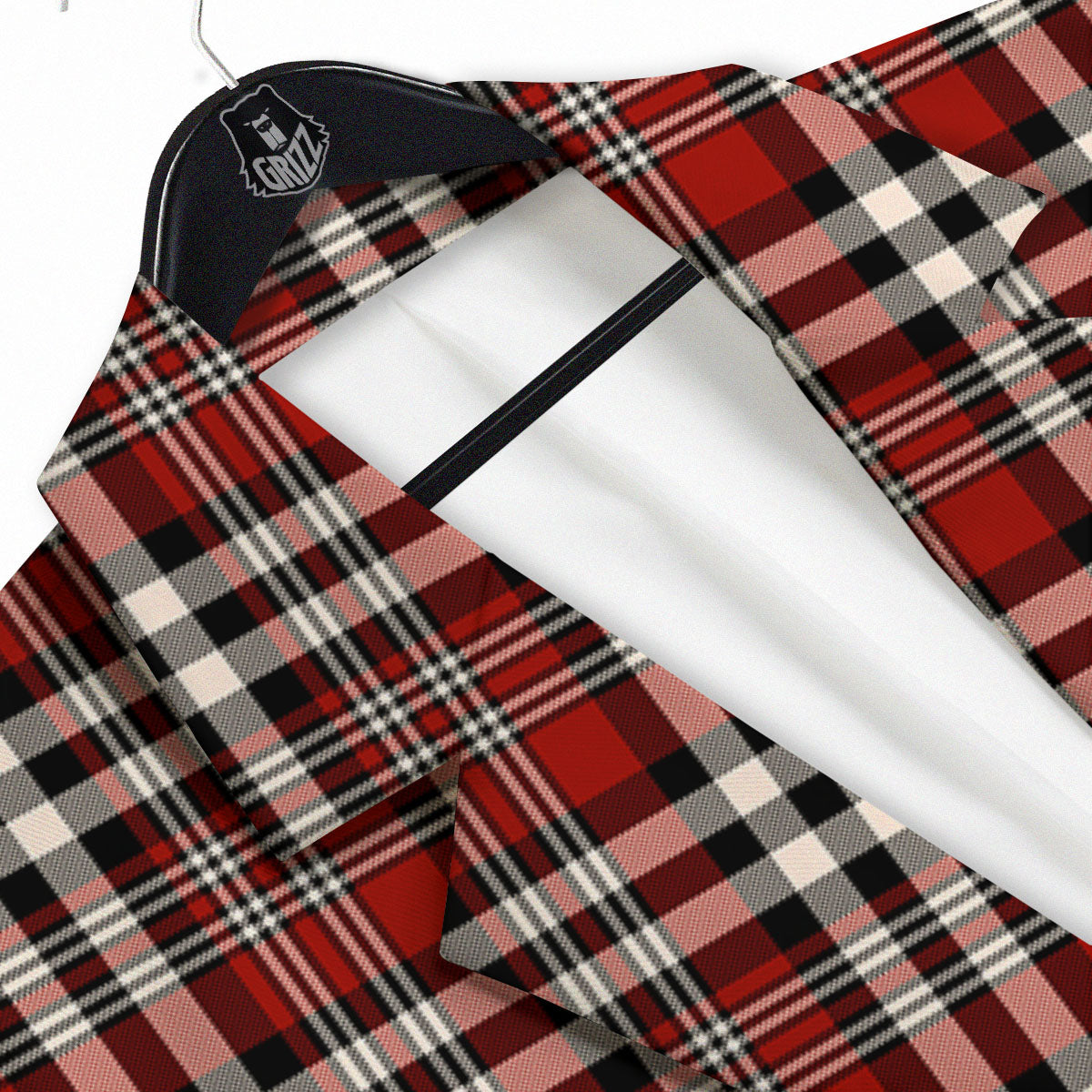 Border Tartan Red Black And White Print Pattern Men's Sport Coat-grizzshop