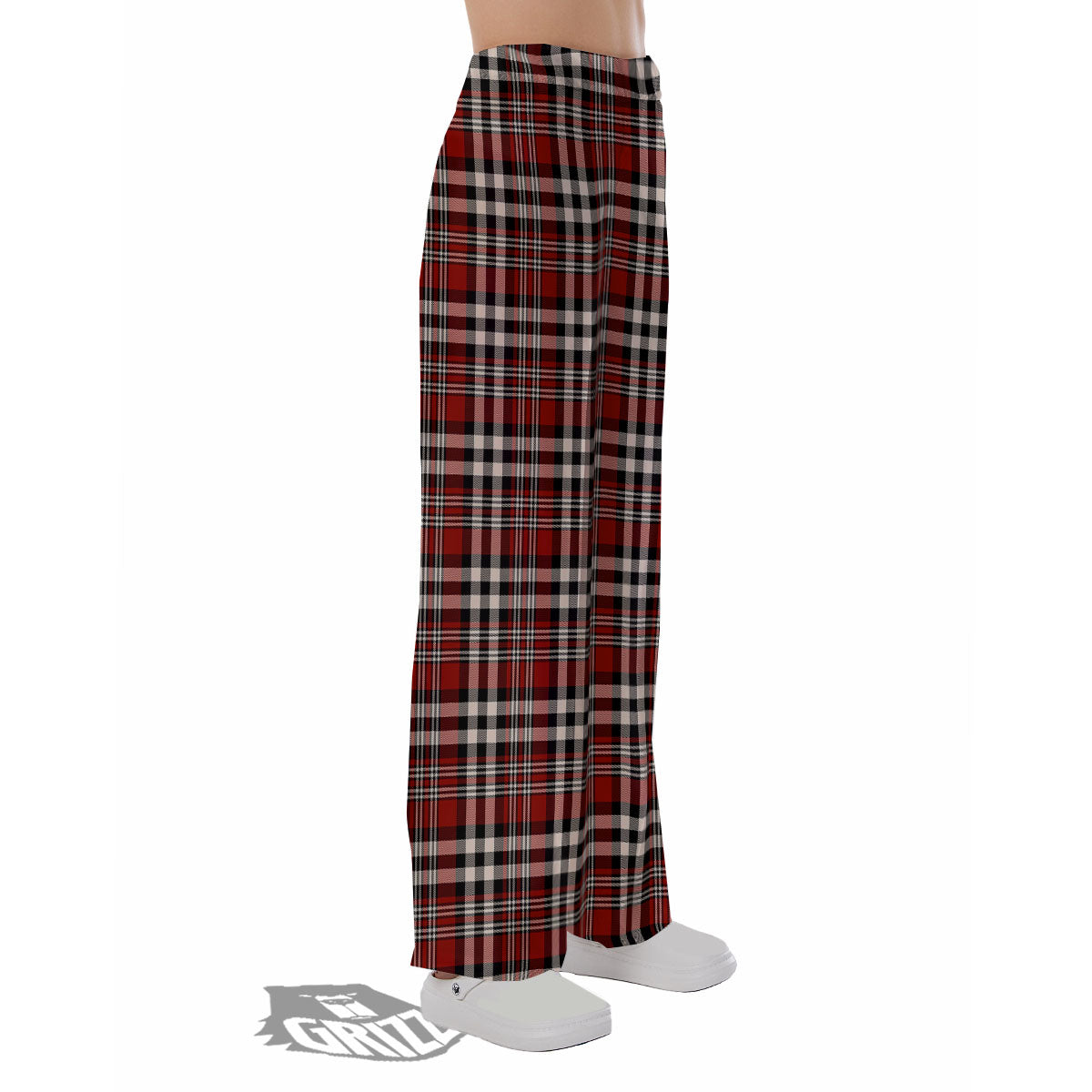 Border Tartan Red Black And White Print Pattern Pajama Pants-grizzshop