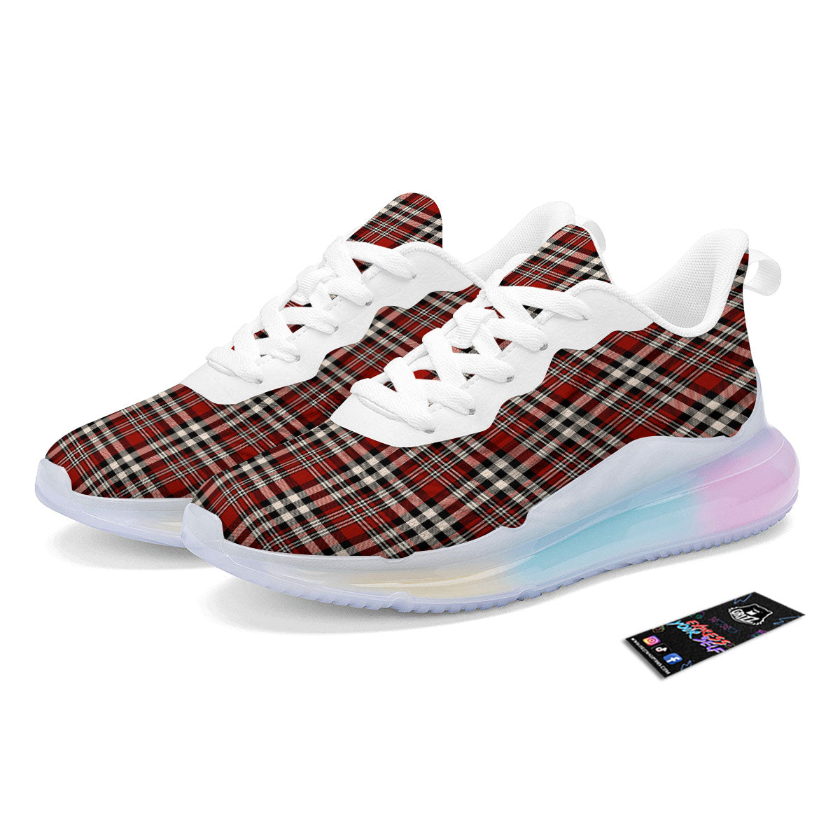 Border Tartan Red Black And White Print Pattern Running Sneakers-grizzshop