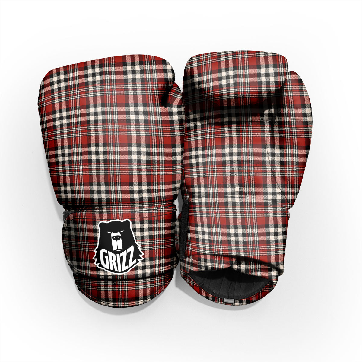 Border Tartan Red Black And White Print Pattern Pro Boxing Glove