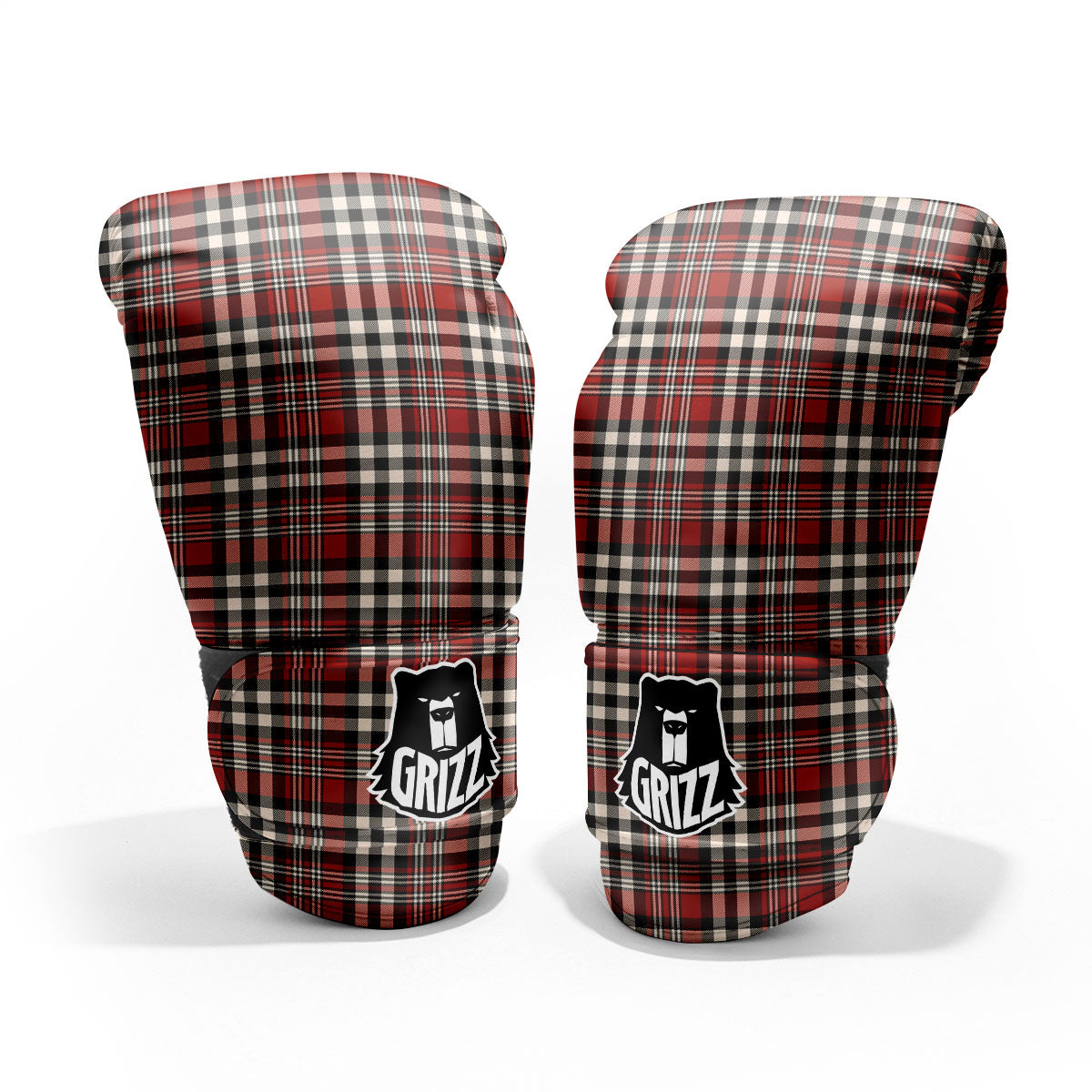 Border Tartan Red Black And White Print Pattern Pro Boxing Glove