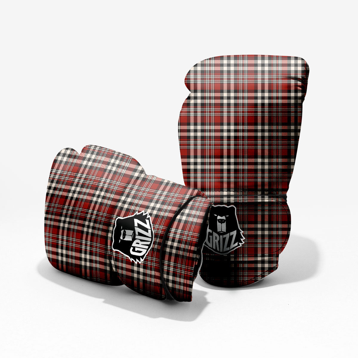 Border Tartan Red Black And White Print Pattern Pro Boxing Glove