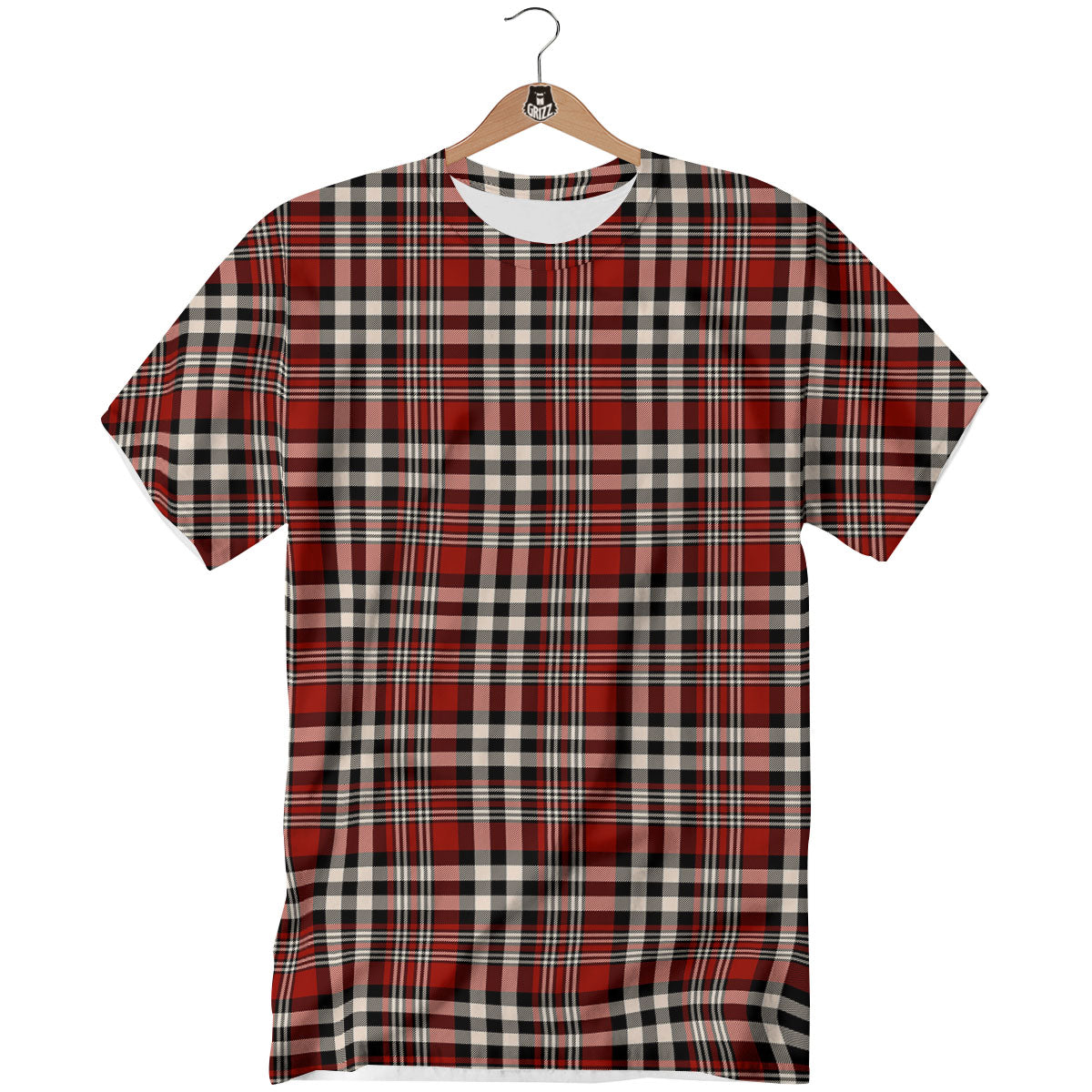 Border Tartan Red Black And White Print Pattern T-Shirt-grizzshop