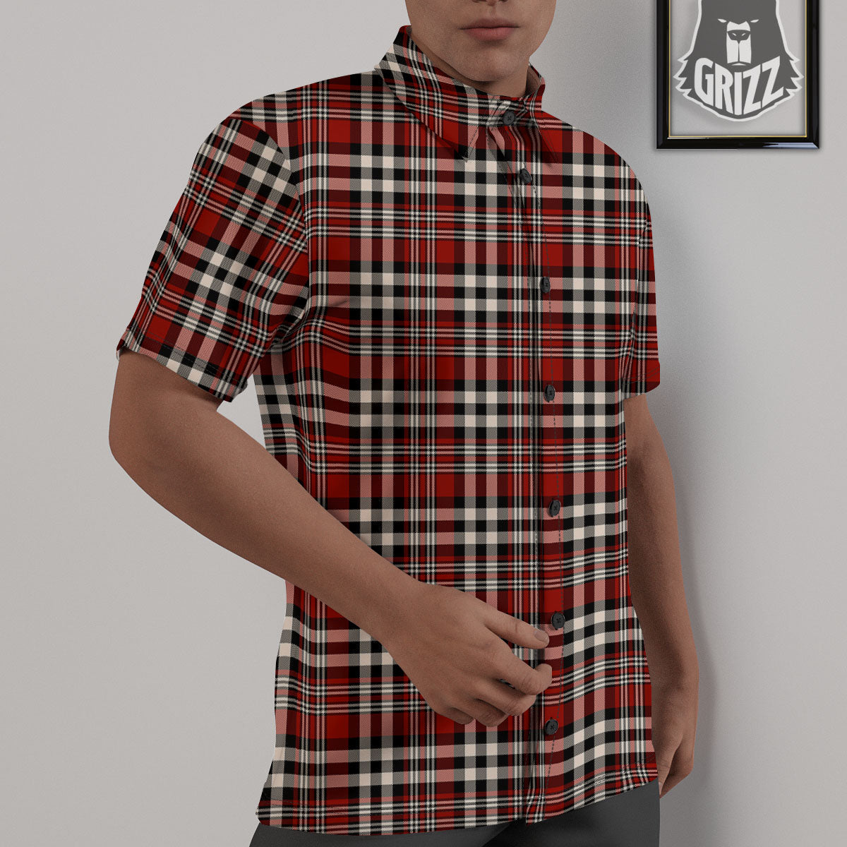 Border Tartan Red Black And White Print Pattern Untucked Shirts-grizzshop