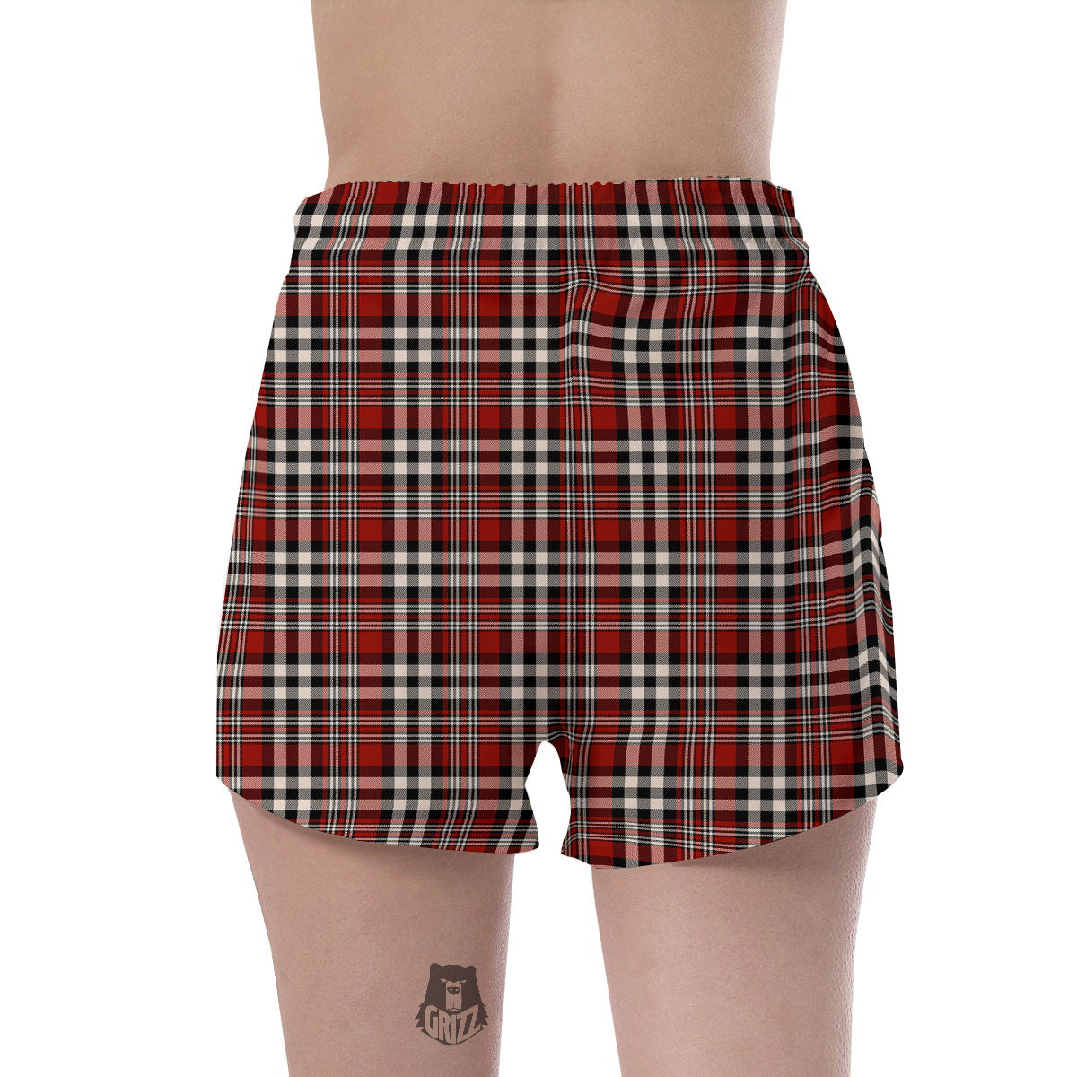 Border Tartan Red Black And White Print Pattern Women's Shorts-grizzshop