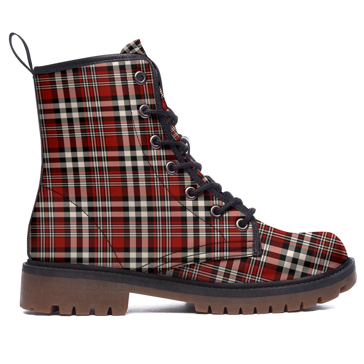 Border Tartan Red Black And White Print Pattern Work Boots-grizzshop
