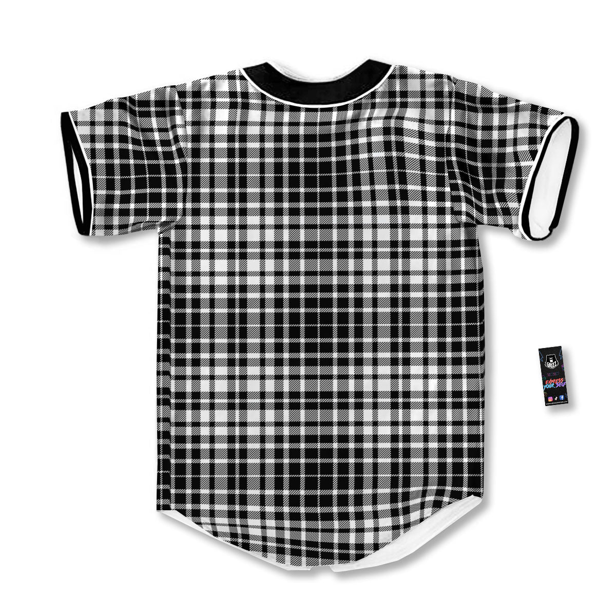 Border Tartan White And Black Print Baseball Jersey-grizzshop