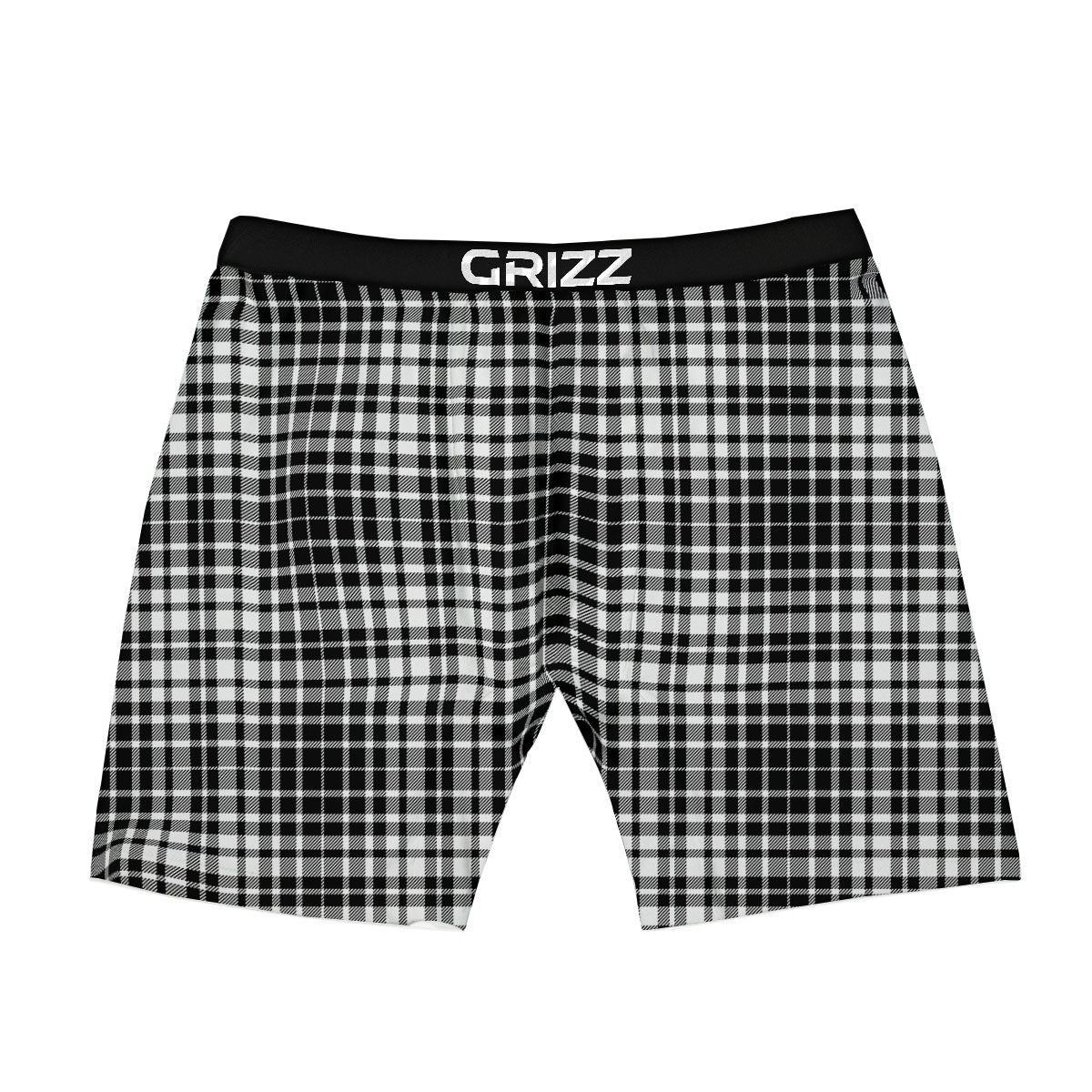 Border Tartan White And Black Print Boxer Briefs-grizzshop