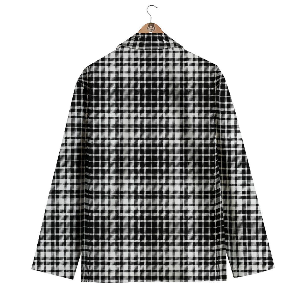 Border Tartan White And Black Print Men's Blazer-grizzshop
