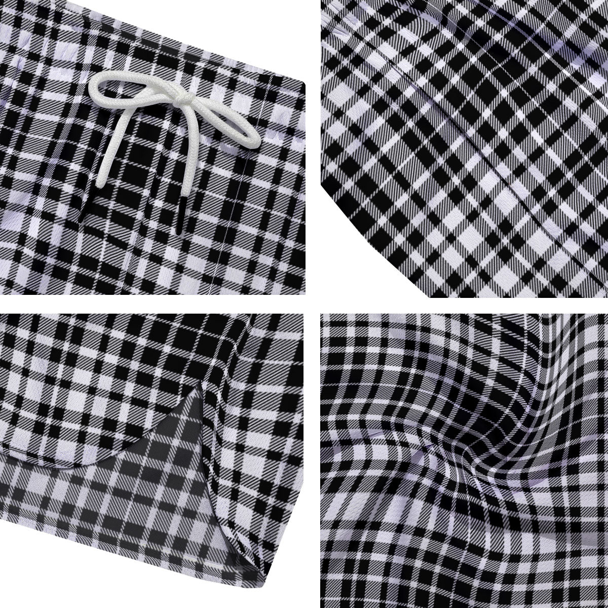 Border Tartan White And Black Print Men's Running Shorts-grizzshop