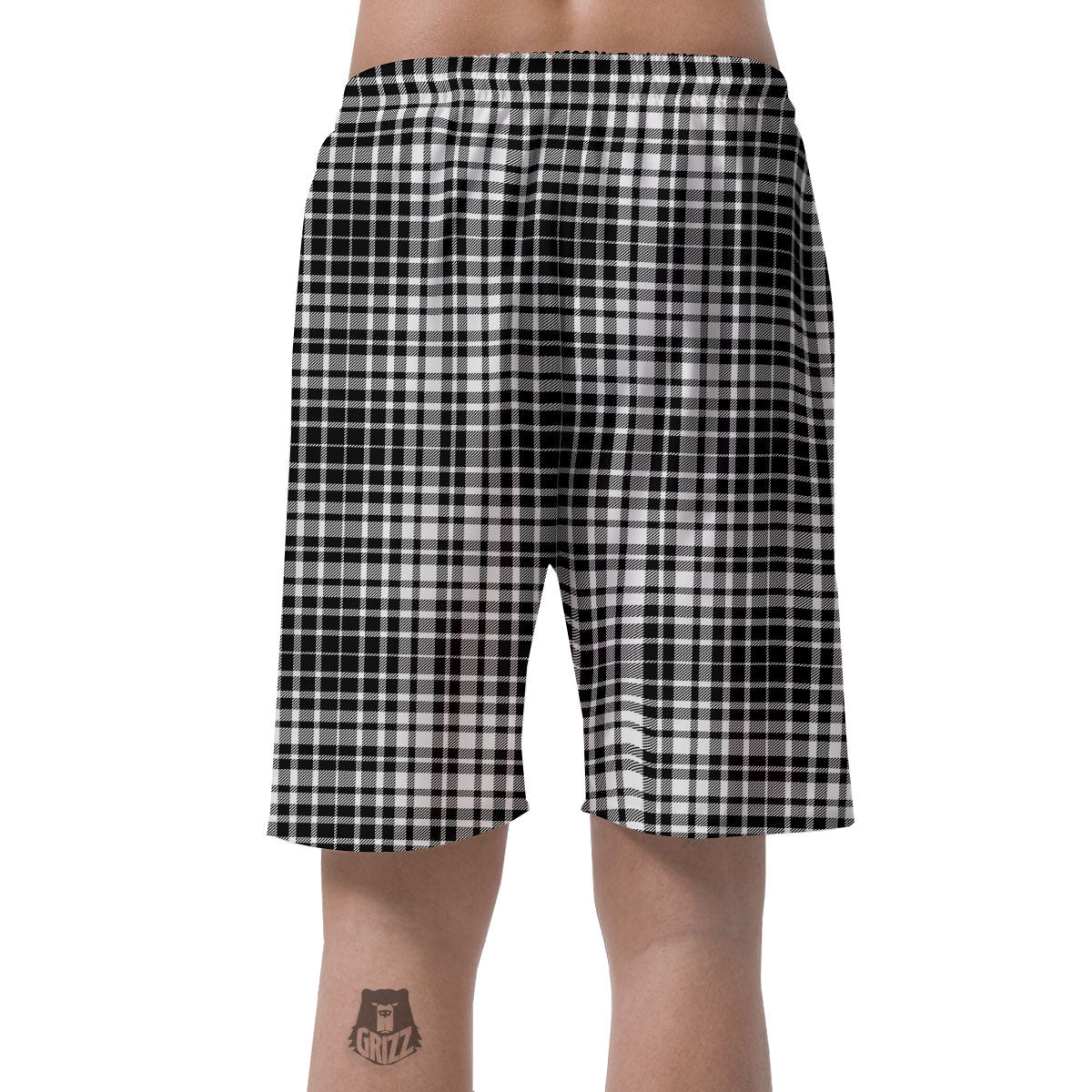 Border Tartan White And Black Print Men's Shorts-grizzshop