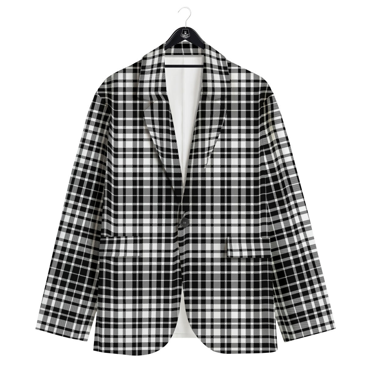 Border Tartan White And Black Print Men's Sport Coat-grizzshop